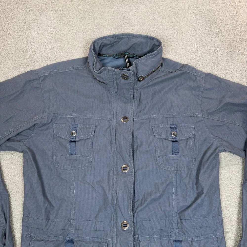 Kuhl Womens Blue Grey Arktik Utility Field Jacket Hidden Hood Size Large